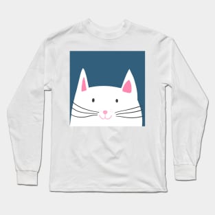 Cat head in blue background Long Sleeve T-Shirt